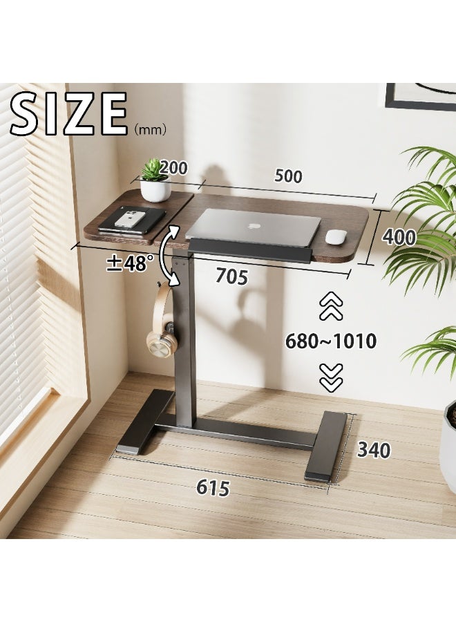 ETHU Height-Adjustable Rolling Laptop Desk, Multifunctional Overbed Table with Tilting Desktop and Recessed Casters, Mobile Bedside Sofa Side Table, Ergonomic Standing Desk for Office and Home, Walnut - Image 2