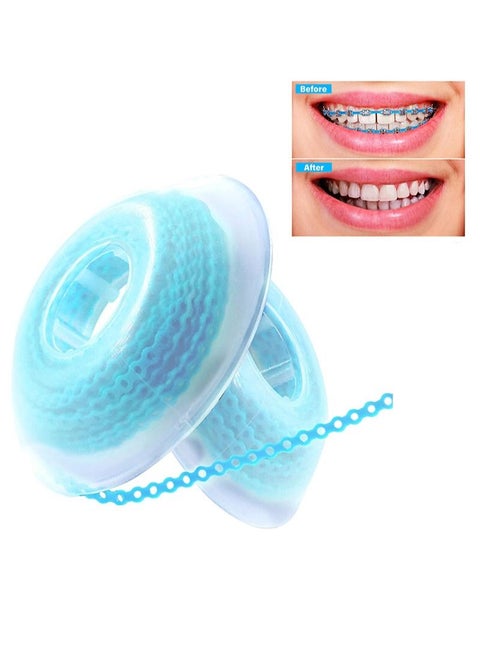 2 Rolls of 2.28m Each Orthodontic Braces Rubber Chain，The Braces Dynamic Chain Consists Of A Short Filament Chain (Short，0.136 In (3.3 mm)，Sky Blue)
