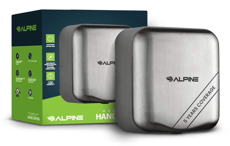 Alpine Industries Hemlock Automatic Hand Dryer - Heavy Duty Stainless Steel | 1800Watts | 110-120Volts (Brushed Stainless Steel) - Image 1