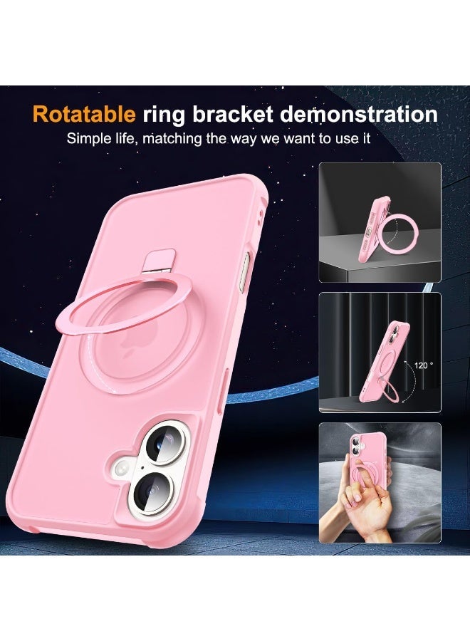 Compatible with iPhone 16 Case with Invisible Magnetic O-Ring Stand Military-Grade Translucent Case for iPhone 16 6.1" [Compatible with Mag-Safe][Great Grip Feeling], Pink - Image 3