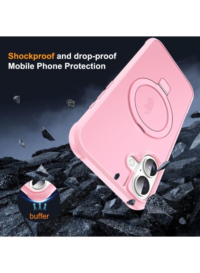 Compatible with iPhone 16 Case with Invisible Magnetic O-Ring Stand Military-Grade Translucent Case for iPhone 16 6.1" [Compatible with Mag-Safe][Great Grip Feeling], Pink - Image 2