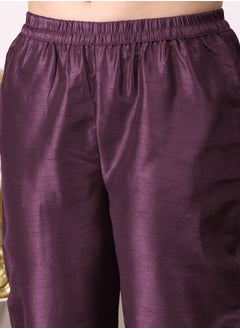 ISHIN Straight Fit Embroidered Pattern Round Neck Three-Quarter Sleeves PURPLE Colour Woven Cotton Kurta Set for Women with Semi Elastic Closure - Elevate Your Fashion Game  - Image 3