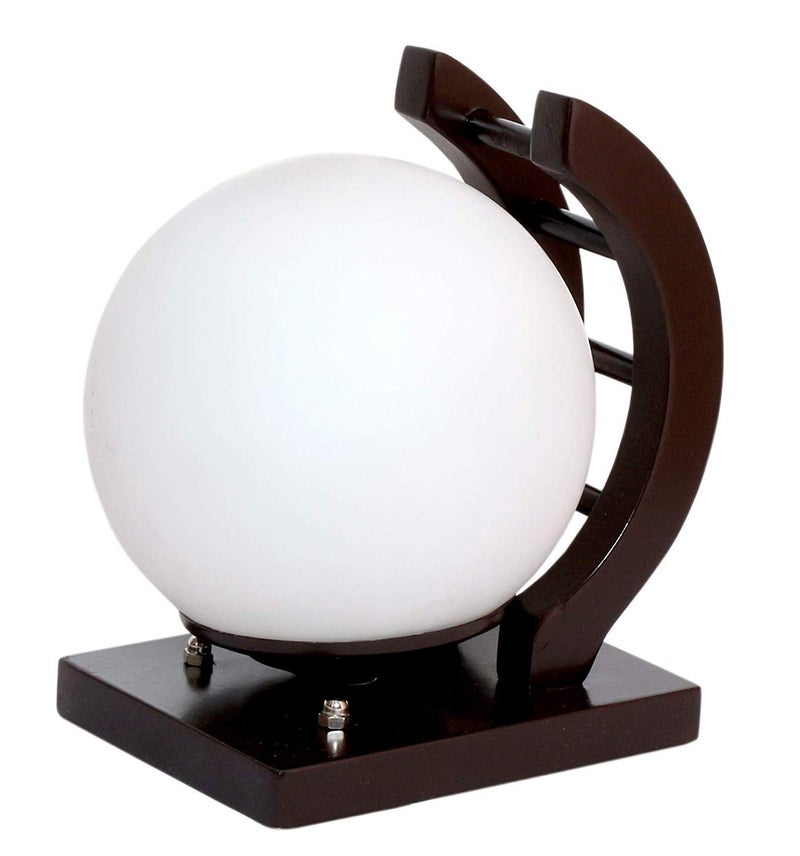 Lexton Lexton Globe Shape Wooden Wall Lamp E27 Bulb Base Brown Wooden Base Globe Shape Glass Lamp Suitable for Terrace bar Balcony Home Pack of 1 Bulb Not Included Warm White - Image 1