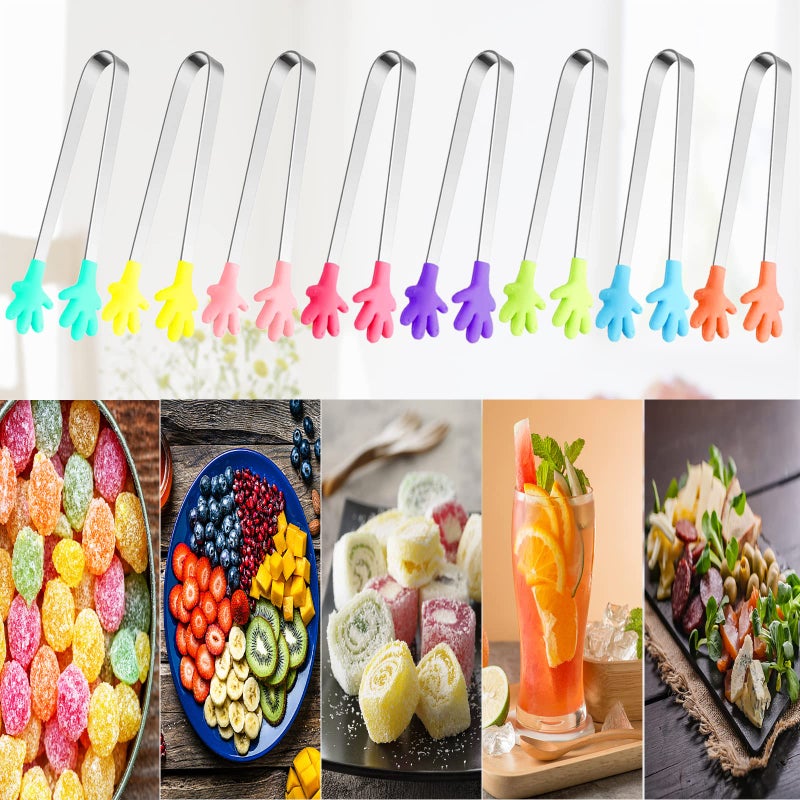 Sunenlyst 8PCS Silicone Mini Tongs, 5Inch Hand Shape Food Tongs, Colourful Small Kids Tongs for Serving Food, Ice Cube, fruits, Sugar, Barbecue by Sunenlyst (Palm sharp) - Image 4