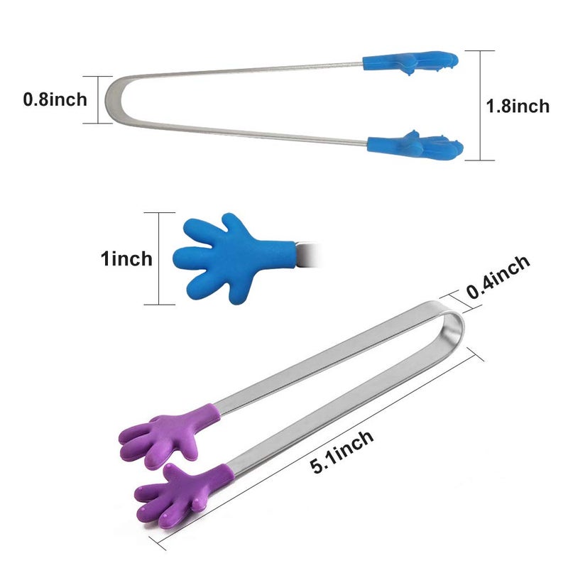 Sunenlyst 8PCS Silicone Mini Tongs, 5Inch Hand Shape Food Tongs, Colourful Small Kids Tongs for Serving Food, Ice Cube, fruits, Sugar, Barbecue by Sunenlyst (Palm sharp) - Image 3