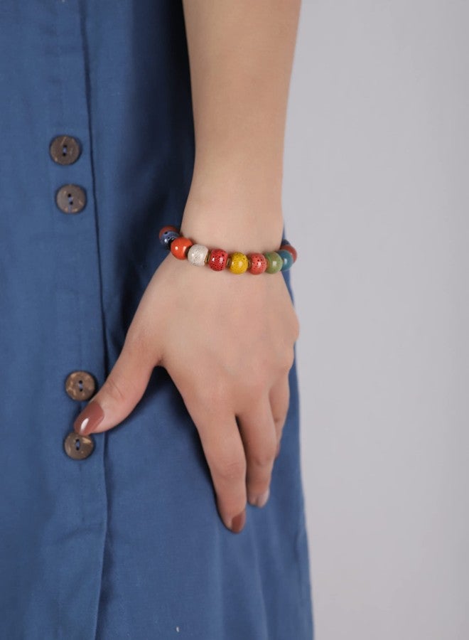 MINACHI Bohemian Colorful Round Beads Stretch Strand Bracelet, Boho Hippie Summer Jewelry Gift for Women - Image 4