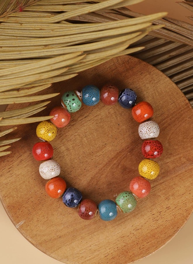 MINACHI Bohemian Colorful Round Beads Stretch Strand Bracelet, Boho Hippie Summer Jewelry Gift for Women - Image 3