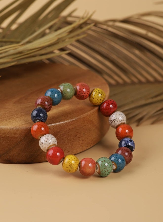 MINACHI Bohemian Colorful Round Beads Stretch Strand Bracelet, Boho Hippie Summer Jewelry Gift for Women - Image 2
