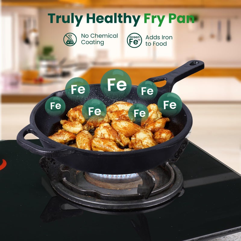 The Indus Valley The Indus Valley Preseasoned Cast Iron Fry Pan/Skillet With Long Handle|Medium 26.2Cm/10.3Inch, 1.8Ltr, 2.3Kg|Induction Friendly|Nonstick Fry Pan, 100% Pure & Toxin Free, No Chemical Coating, Black - Image 3