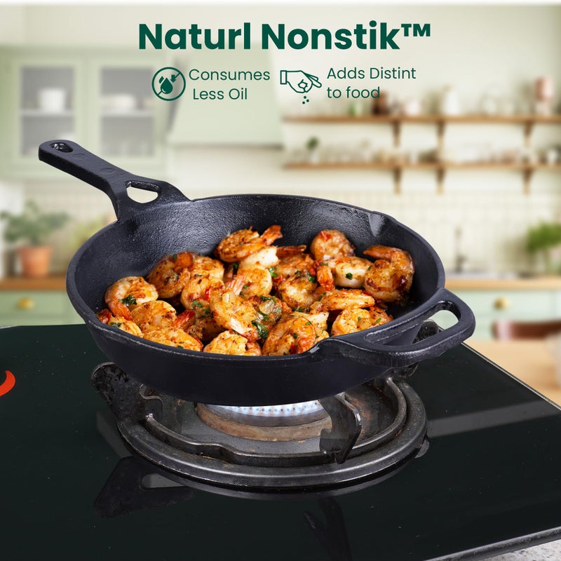 The Indus Valley The Indus Valley Preseasoned Cast Iron Fry Pan/Skillet With Long Handle|Medium 26.2Cm/10.3Inch, 1.8Ltr, 2.3Kg|Induction Friendly|Nonstick Fry Pan, 100% Pure & Toxin Free, No Chemical Coating, Black - Image 4