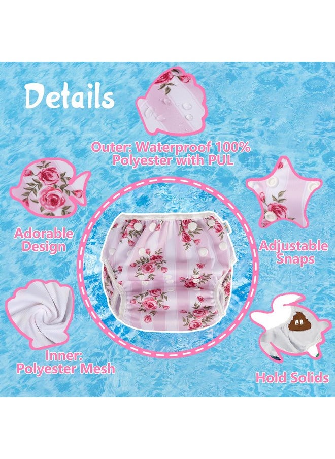 babygoal - Babygoal Baby Girl Swim Diapers 3 Pack for 8M-3T Babies and Toddlers, Reusable Adjustable Washable for Swimming Lessons-Flower - Image 1