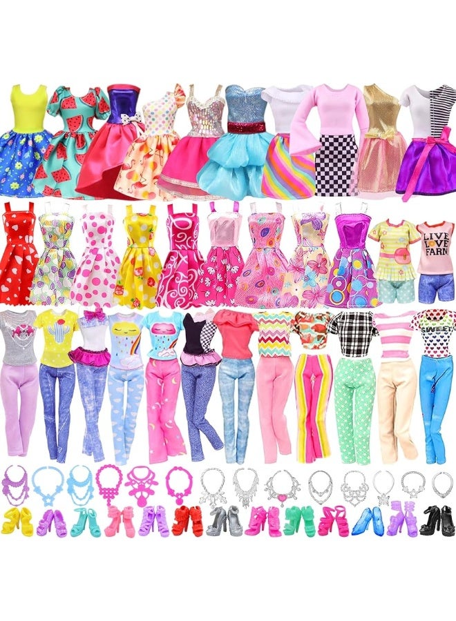 Ecore Fun 39 Pcs Doll Clothes and Accessories 3 Fashion Dresses 10 Slip Dresses 3 Tops 3 Pants 10 Necklaces 10 Shoes Fashion Casual Outfits Perfect for 11.5 inch Dolls - Image 1