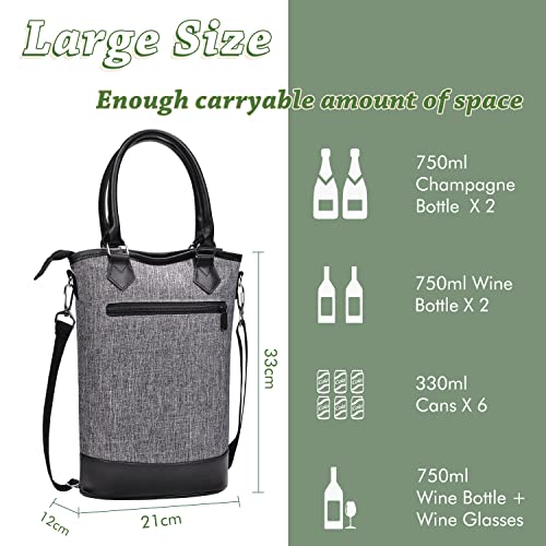 Tirrinia Insulated Wine Gift Carrier Tote - Travel Padded 2 Bottle Wine/Champagne Cooler Bag for Portable Wine Bottle Carrying Case, Women Men Event party, Gift for Wine Lovers - Image 4