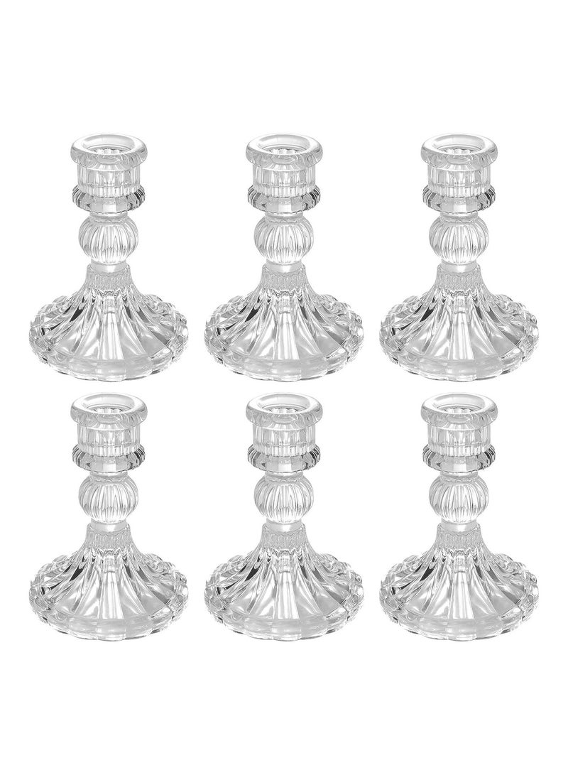 HOME ZONE Glass Candlestick Holders 4 Inch Taper Candle Holders Clear Glass Candle Holders for Wedding Festival Party & Festival Decor - Image 1