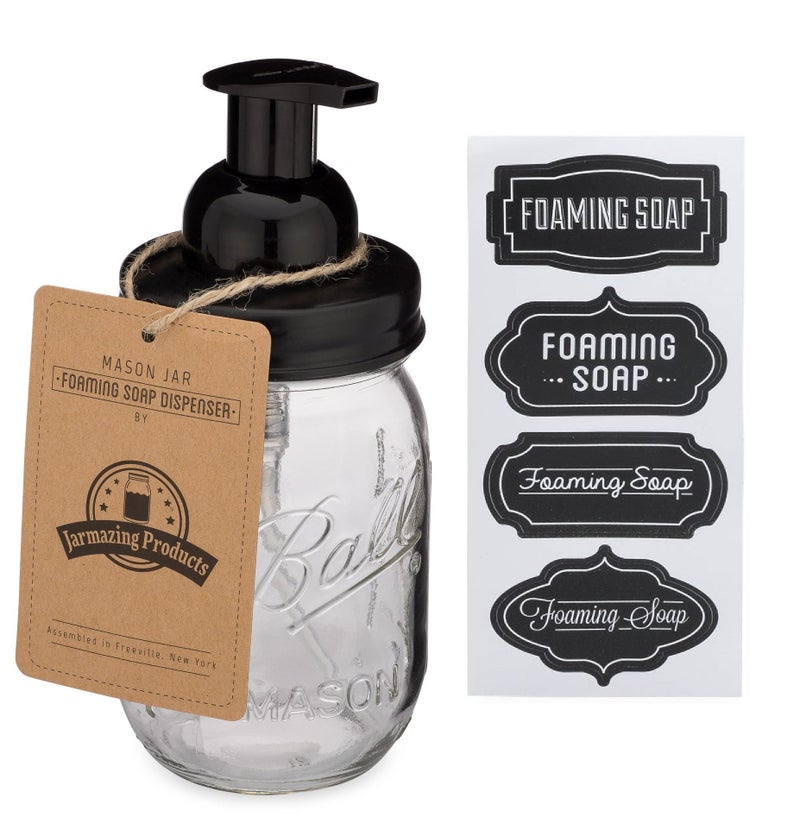 Jarmazing Products Mason Jar Foaming Soap Dispenser - Black - with 16 Ounce Ball Mason Jar - One Pack! - Image 1