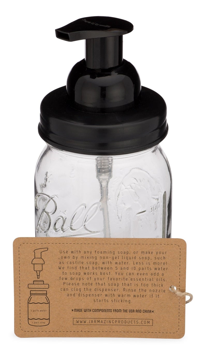 Jarmazing Products Mason Jar Foaming Soap Dispenser - Black - with 16 Ounce Ball Mason Jar - One Pack! - Image 4