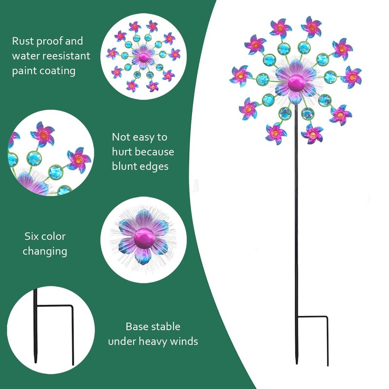 Yourongmao Solar Flower Wind Spinners for Yard and Garden, 40 Inch Solar Windmill Garden Whirligig Kinetic Spinners Decor for Lawn, Patio&Yard, Metal Wind Outdoor Sculpture - Image 2