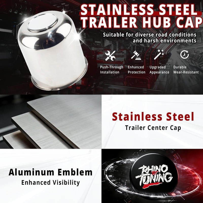 RTRHINOTUNING 4pcs 4.25in Stainless Steel Trailer Wheel Center Caps for Truck SUV RV Rim Center Caps 4.29" Tall Chrome Push Through Hub Cover - Image 3