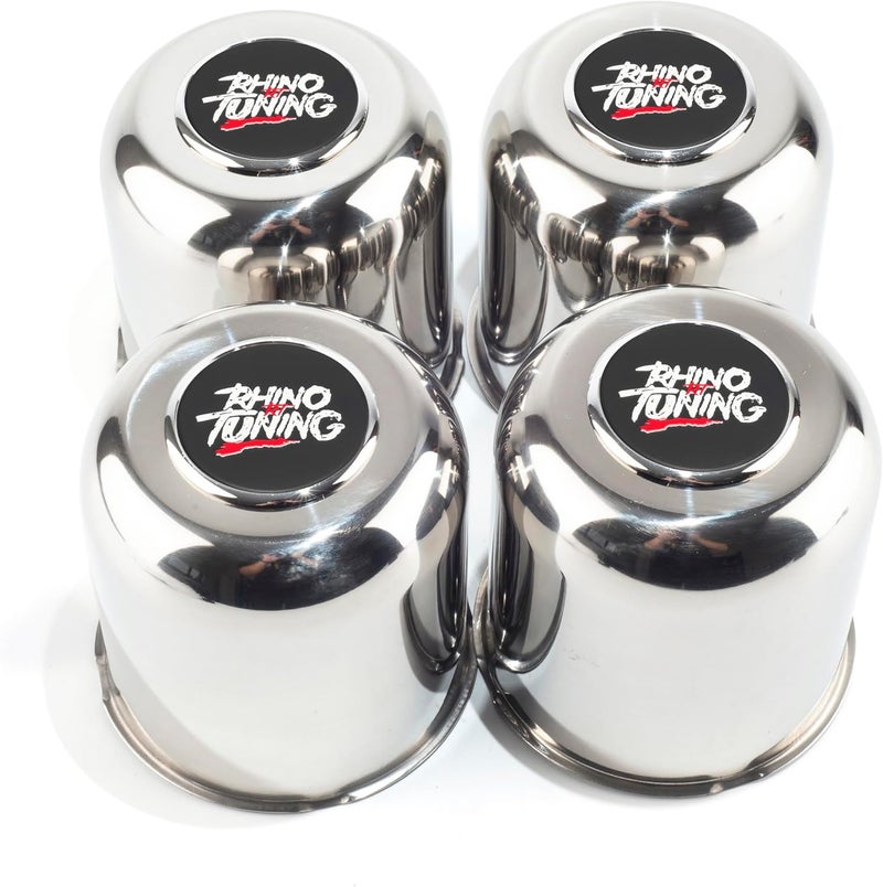 RTRHINOTUNING 4pcs 4.25in Stainless Steel Trailer Wheel Center Caps for Truck SUV RV Rim Center Caps 4.29" Tall Chrome Push Through Hub Cover - Image 1