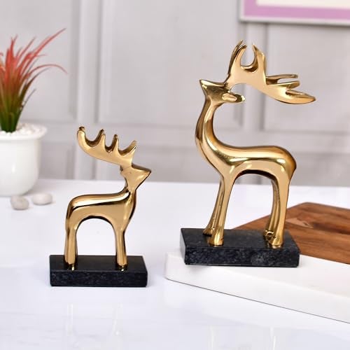 CraftVatika Reindeer Showpiece Metal for Home Decoration Item and Gifts - Reindeer Showpiece with Granite Base Decorative Items for Home & Office, Living Room Decor - Image 1