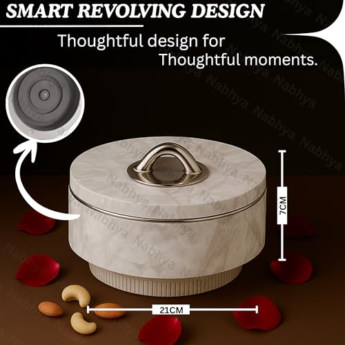 Nabhya Marble Print Revolving Round Shape 4 Section Multipurpose Dry Fruit Storage Container Set Box with Air-Tight Lid, Plastic Utility For Serving Sweets, Chocolates, Candy, Pickle & Kitchen (White) - Image 3