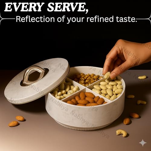 Nabhya Marble Print Revolving Round Shape 4 Section Multipurpose Dry Fruit Storage Container Set Box with Air-Tight Lid, Plastic Utility For Serving Sweets, Chocolates, Candy, Pickle & Kitchen (White) - Image 5