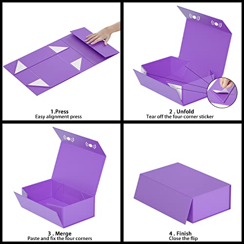 RYDDOY Purple Gift Box, 9.5x6x3'' Gift box for Presents with Lids Magnetic Closure Rectangle Collapsible for Bridesmaid Proposal Box, Wedding, Christmas, Halloween, Birthday Gift Packging - Image 5