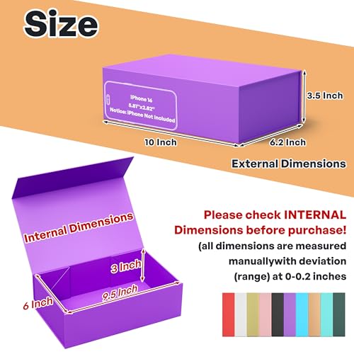 RYDDOY Purple Gift Box, 9.5x6x3'' Gift box for Presents with Lids Magnetic Closure Rectangle Collapsible for Bridesmaid Proposal Box, Wedding, Christmas, Halloween, Birthday Gift Packging - Image 2