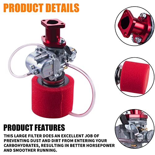 ORAEVY VM22 Racing Performance Carburetor Carb Mainfold Intake Pipe Air Filter Fit For Predator 212cc GX160 Honda GX200 CT200U 196cc KT196 Clones Go Kart Mini Bike Race Kart (Red) - Image 3