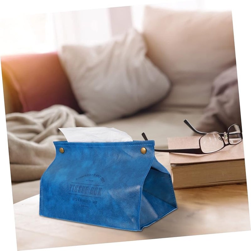 غطاء صندوق المناديل من الجلد الناعم صندوق تخزين المناديل المصنوع من جلد PU الأنيق للمنزل والسيارة حامل زخرفي مع حزام سفلي - Image 4