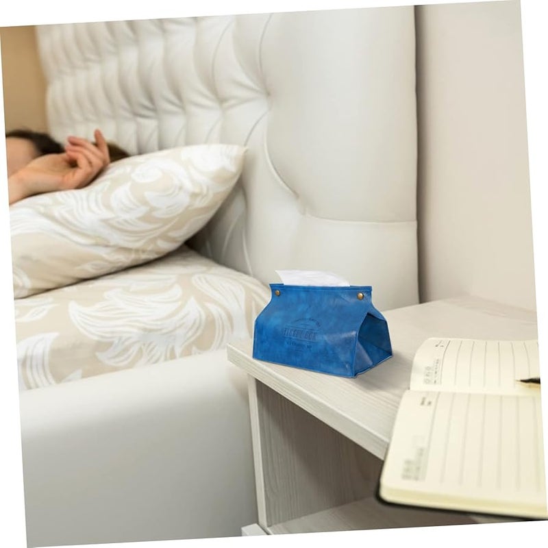 غطاء صندوق المناديل من الجلد الناعم صندوق تخزين المناديل المصنوع من جلد PU الأنيق للمنزل والسيارة حامل زخرفي مع حزام سفلي - Image 3