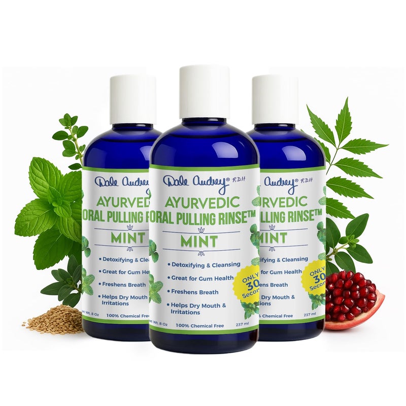 Pack of 3 Ayurvedic Organic Oil Pulling for Teeth and Gums Refreshing Mint Flavored Oral Rinse Mouthwash Essential Oils for Bad Breath Teeth Whitening Pulling Oil Gum Care Mouthwash8 FL Oz