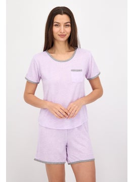 Women 2 Pcs Heather Top And Shorts Pajama Set, Lilac