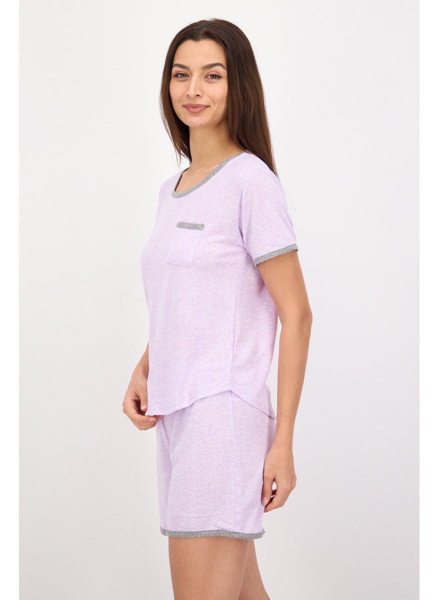 PJ Couture - Women 2 Pcs Heather Top And Shorts Pajama Set, Lilac - Image 1