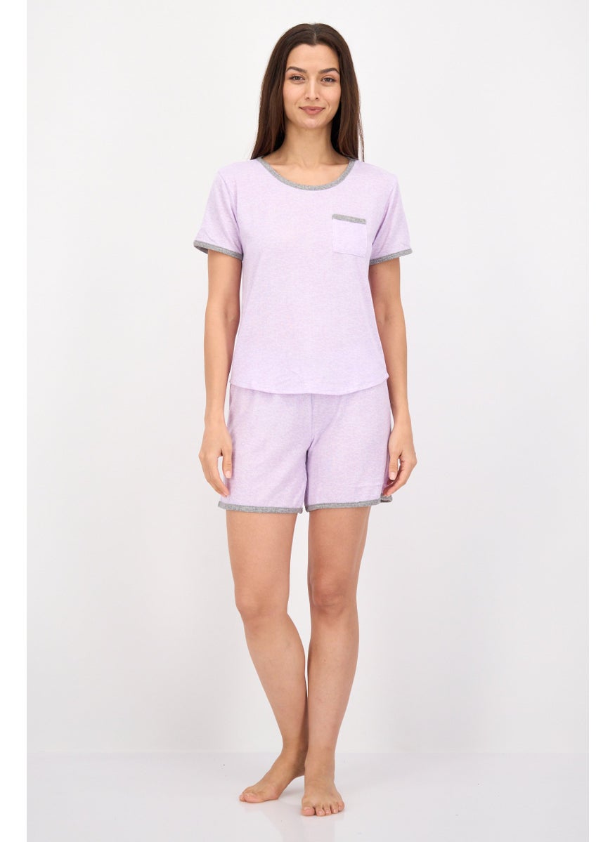 PJ Couture - Women 2 Pcs Heather Top And Shorts Pajama Set, Lilac - Image 1