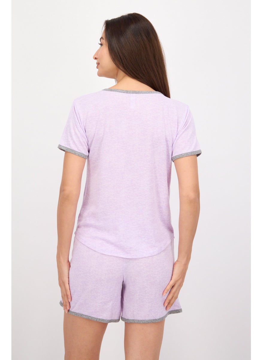 PJ Couture - Women 2 Pcs Heather Top And Shorts Pajama Set, Lilac - Image 1