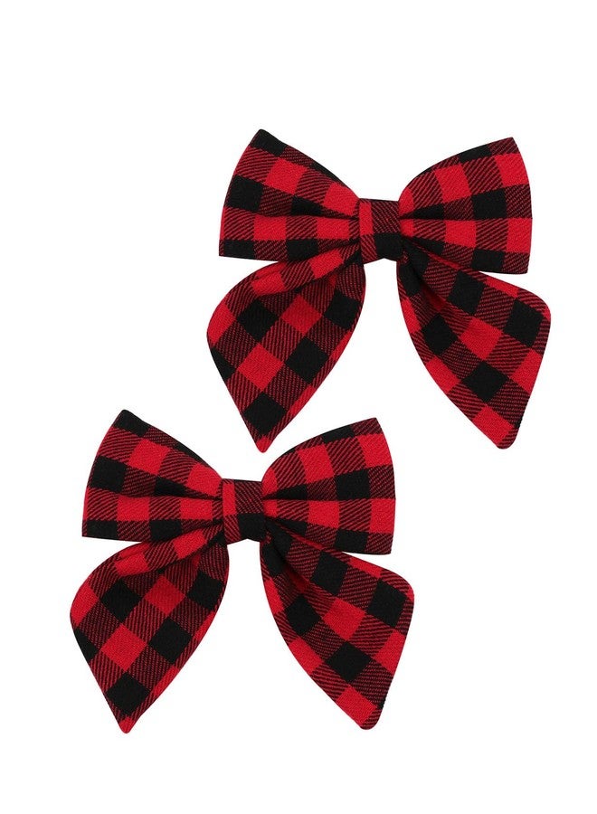 BBTDIN Checkered Hair Bow Clip Checkered Hair Barrettes Clips Buffalo Plaid Hair Bow Pin BBG71 (C2-Black Red) - Image 1