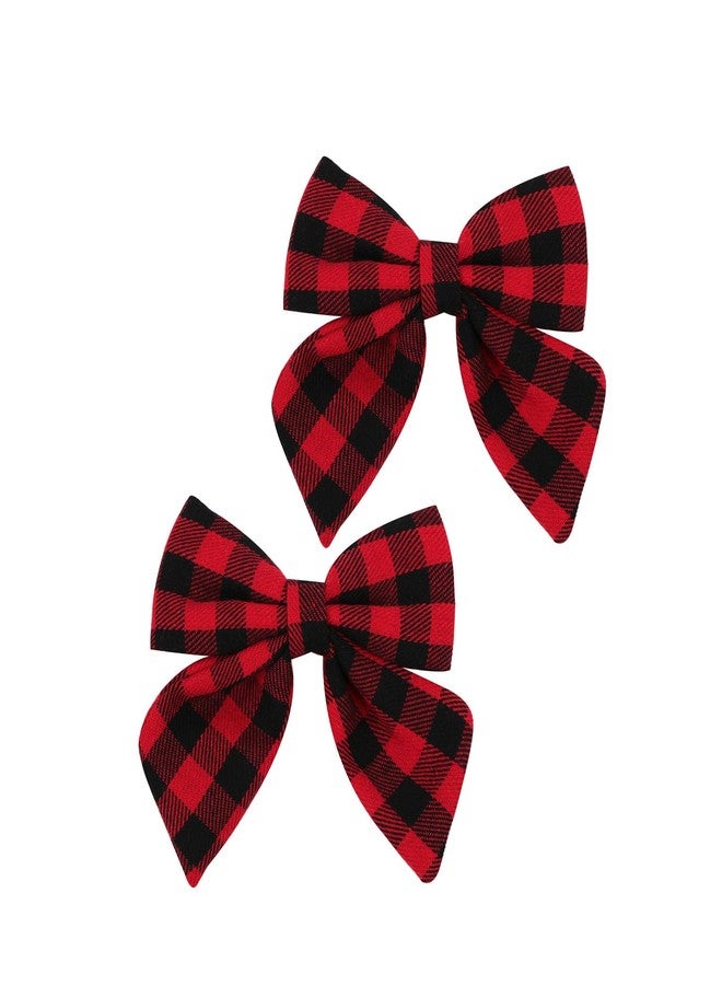 BBTDIN Checkered Hair Bow Clip Checkered Hair Barrettes Clips Buffalo Plaid Hair Bow Pin BBG71 (C2-Black Red) - Image 5