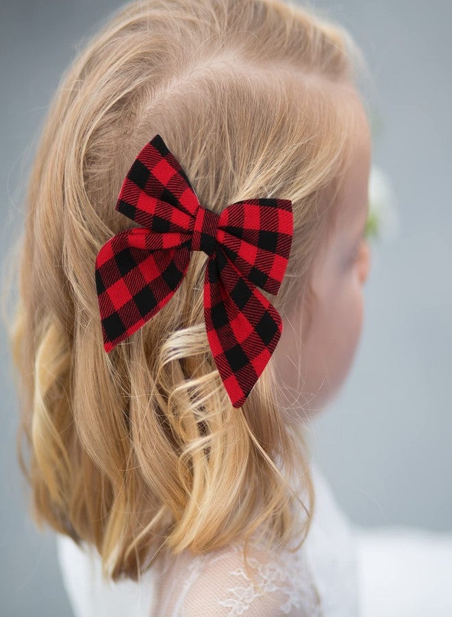 BBTDIN Checkered Hair Bow Clip Checkered Hair Barrettes Clips Buffalo Plaid Hair Bow Pin BBG71 (C2-Black Red) - Image 3