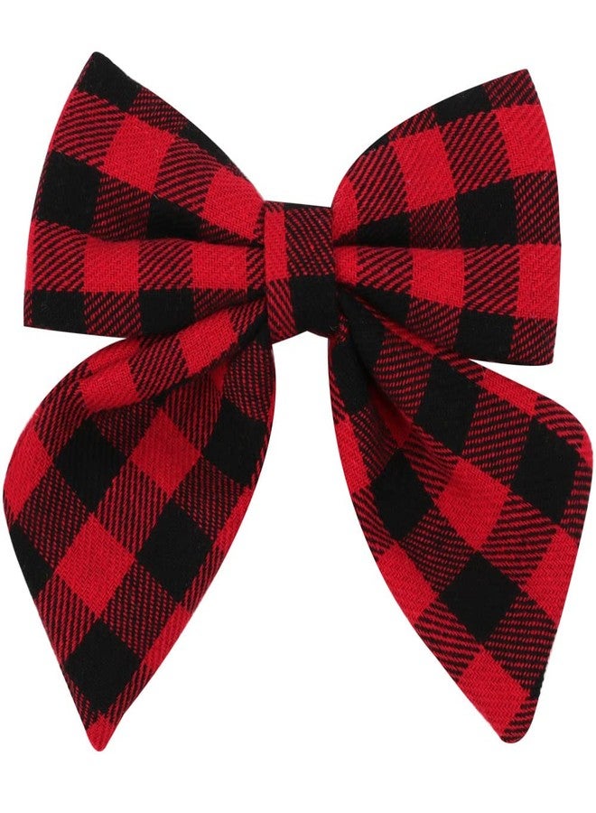 BBTDIN Checkered Hair Bow Clip Checkered Hair Barrettes Clips Buffalo Plaid Hair Bow Pin BBG71 (C2-Black Red) - Image 2