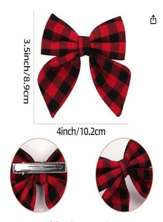 BBTDIN Checkered Hair Bow Clip Checkered Hair Barrettes Clips Buffalo Plaid Hair Bow Pin BBG71 (C2-Black Red) - Image 4