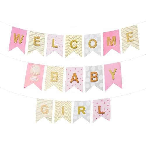 Just Party Welcome Baby Girl Theme Foil Balloon Banner Combo - Set of 15pcs for Unforgettable Celebrations - Image 1