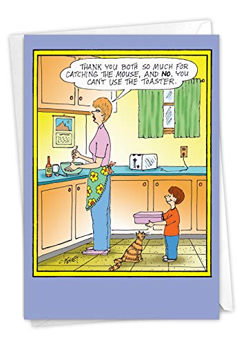 NobleWorks - Hilarious Mothers Day Greeting Card - Cartoon Comic Humor, Funny Card with 5x7 Envelope - Catch the Mouse 0026 - Image 1