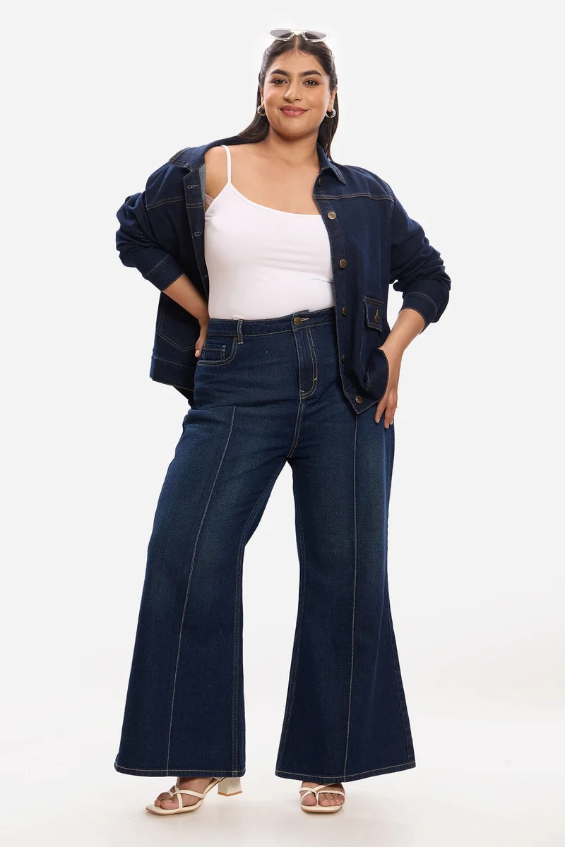 فيرجيو Solid Cotton Denim Plus Size Jacket for Women
