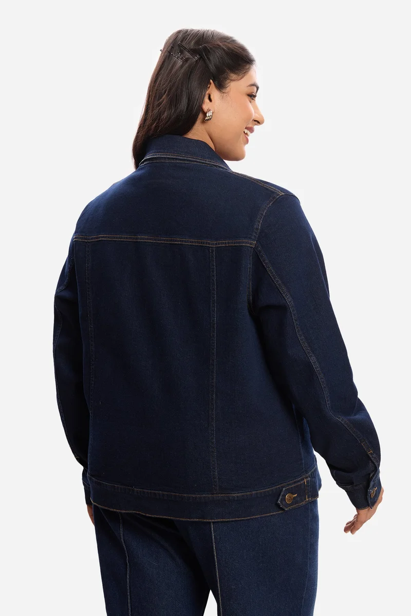Virgio Blue Solid Cotton Denim Plus Size Jacket for Women for Women | Best Price UAE