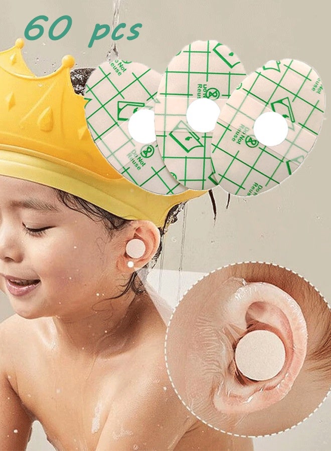 Reelyo 60 Pieces Waterproof Ear Stickers with Ear Plugs Baby Ear Covers for Shower, Kids Ear Covers Ear Protection for Swimming Shower Surfing Snorkeling - Image 1