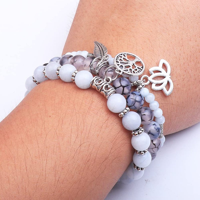 UEUC Tree of Life Yoga Healing Stone Bracelets,Multilayer Lotus Chakra Stone Reiki Bracelet Sets,Anxiety Crystal Natural Stone,for Women Stress Relief - Image 5