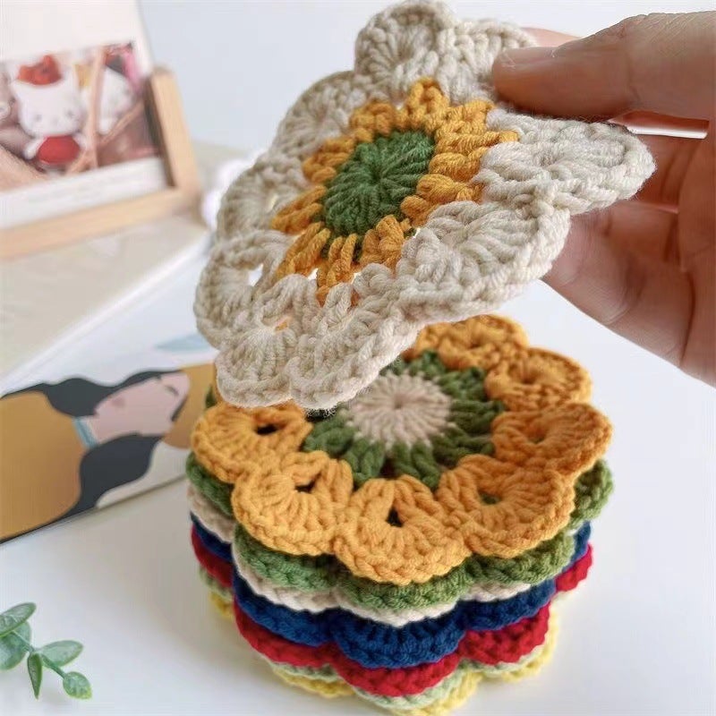 Handmade Crochet Cotton Coaster Set - Insulated, Multiple Colors - Image 2