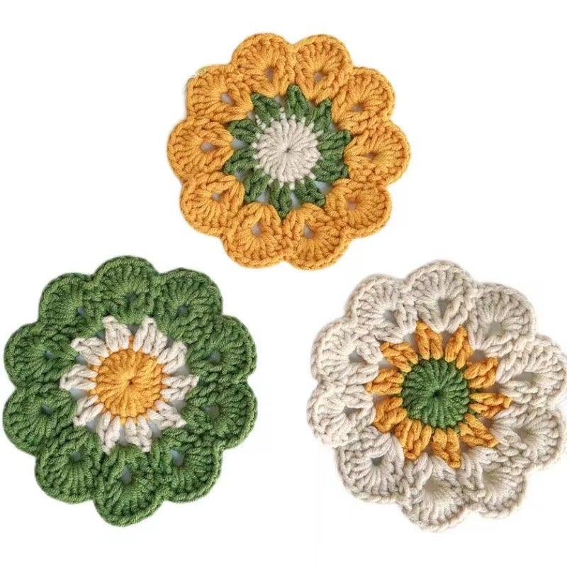 Handmade Crochet Cotton Coaster Set - Insulated, Multiple Colors - Image 3