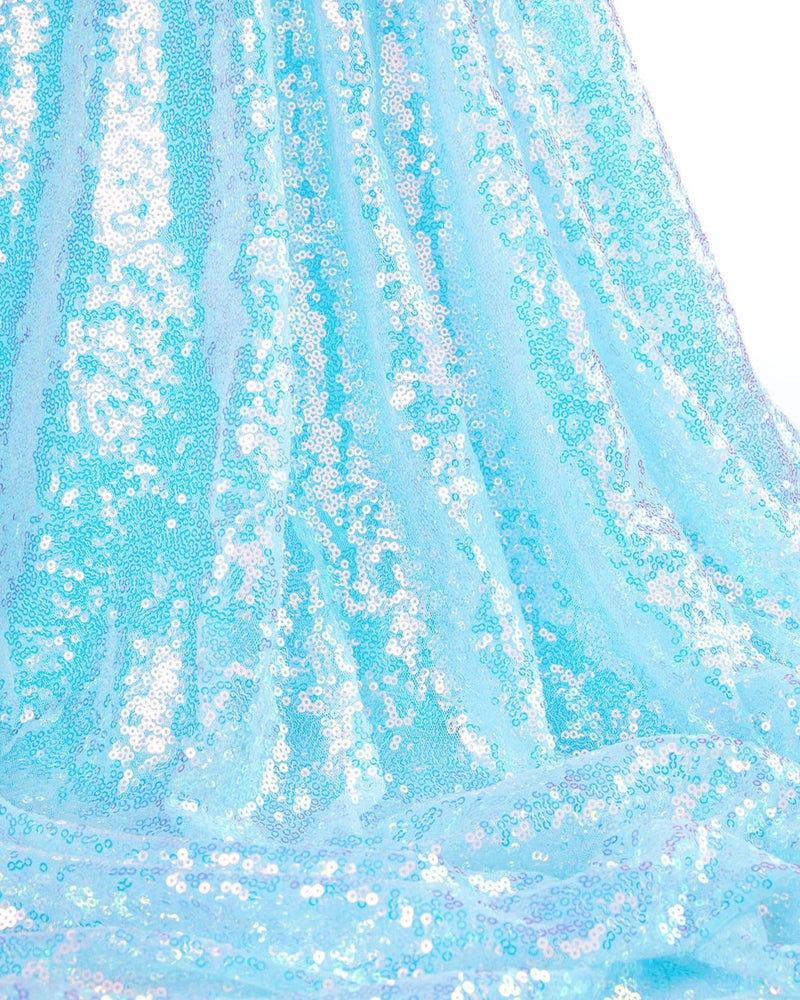 QueenDream Sequin Iridescent Tablecloth 60x102 Inches Blue Sequin Table Overlay Mermaid Parties Cocktail Decor - Image 4